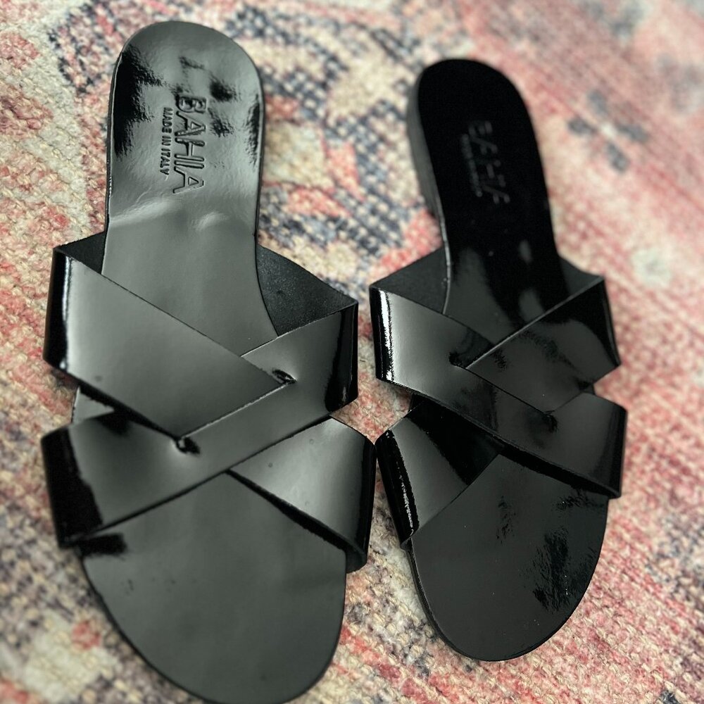 Like New, Made in Italy, Black Patent Leather Sandals, Size: 8.5